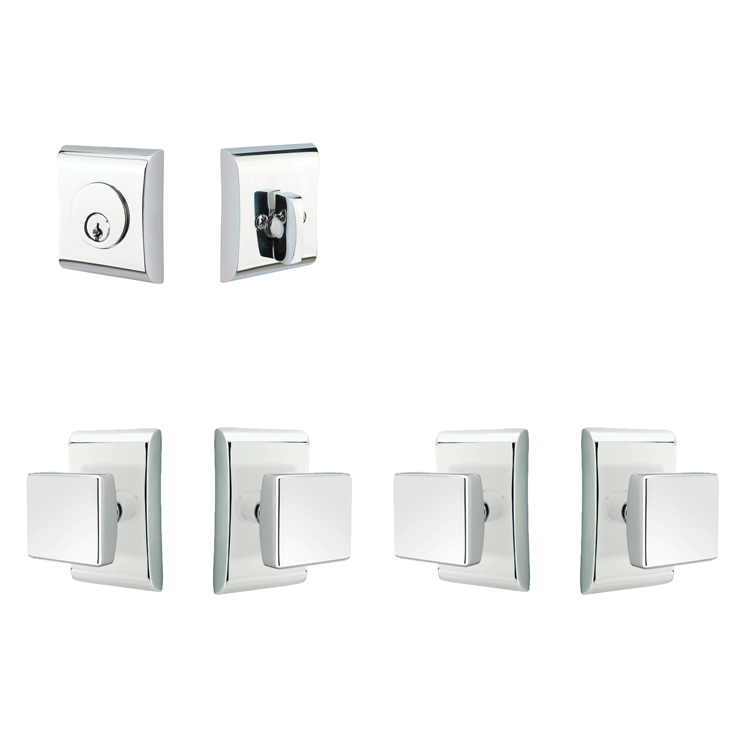 Antique Hardware Emtek Double Door Entryway Square Knob With Neos Rosette ENTRYWAY