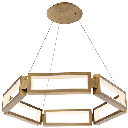 ##Antique Hardware## Mies LED Aged Brass Chandelier Ceiling Light 35in