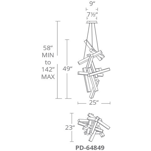 ##Antique Hardware## Chaos Vertical Chandelier Ceiling Light in 12 49iN LED 23 inch Aged Brass