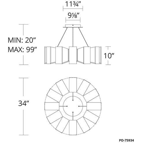 ##Antique Hardware## Chronos Pendant Ceiling Light 12 Light 34 inch Black