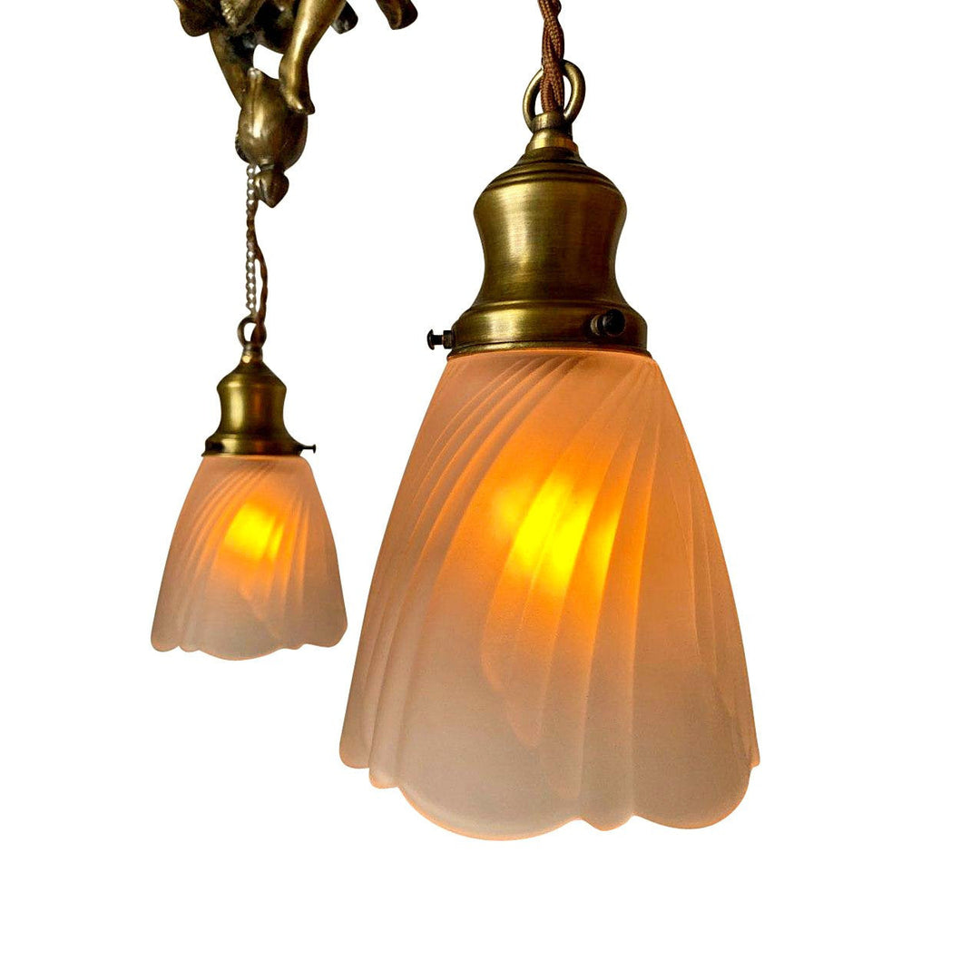 ##Antique Hardware## 22 Inch Handmade Antique Cherub Two-Light Chandelier With Brass Chain