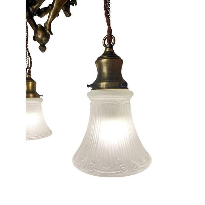 ##Antique Hardware## 22 Inch Handmade Antique Cherub Two-Light Chandelier With Brass Chain