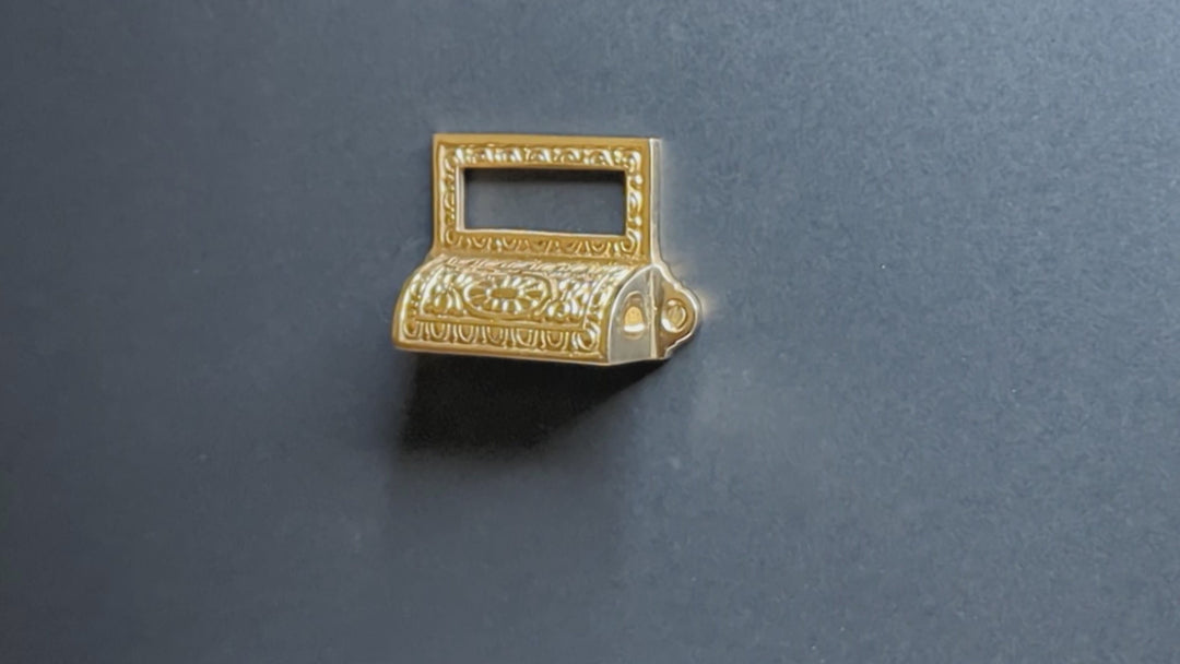 4 1/8 Inch Overall (3 1/2 Inch c-c) Solid Brass Victorian Label Style Bin Pull