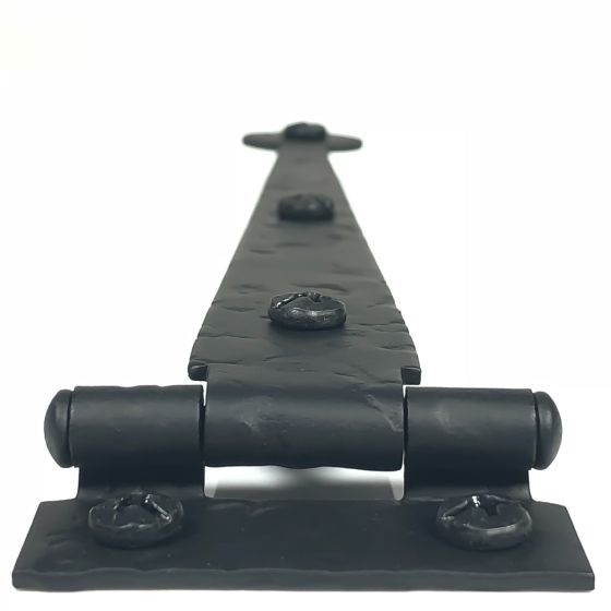 Pair 6 Inch Solid Rough Iron Bean Tip Strap Hinges (Offset)