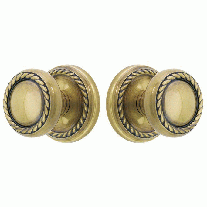 ##Antique Hardware## Solid Brass Rope Door Knob Set With Rope Rosette (Several Finish Options)