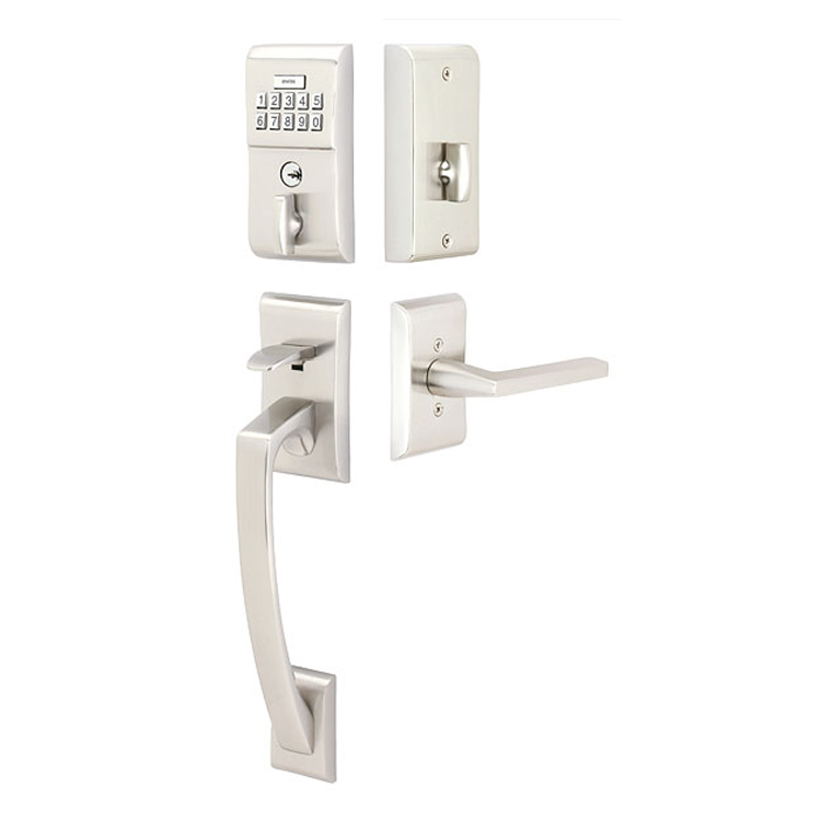 Antique Hardware Emtek E4817US15 Brushed Nickel Single Cylinder Solid Brass Electronic Keypad Handleset Electronic Keypad Entryway Sets
