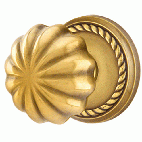##Antique Hardware## Solid Brass Melon Door Knob Set With Rope Rosette (Several Finish Options)