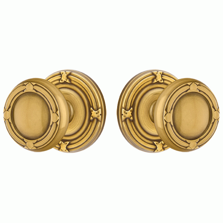 ##Antique Hardware## Solid Brass Ribbon & Reed Door Knob Set With Ribbon & Reed Rosette (Several Finish Options)