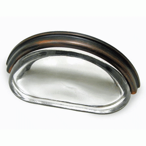 ##Antique Hardware## 3 5/8 Inch Solid Brass Crystal Clear Glass Cabinet Drawer and Furniture Cup Pull (Several Finishes Available)