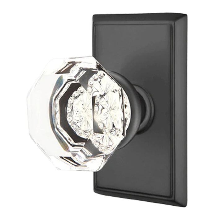 Antique Hardware Emtek Old Town Clear Knob, Rectangular Rosette Flat Black EMTEK CRYSTAL DOOR KNOB