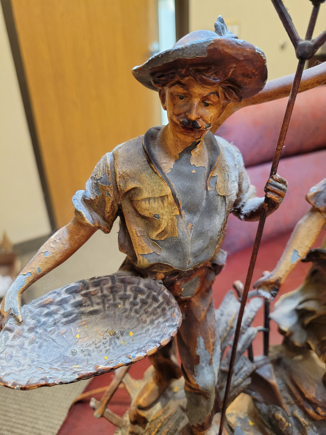 ##Antique Hardware## 32 Inch Antique Farmer and Wife Harvest Lamp
