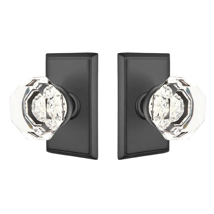 Antique Hardware Emtek Old Town Clear Knob, Rectangular Rosette Flat Black EMTEK CRYSTAL DOOR KNOB