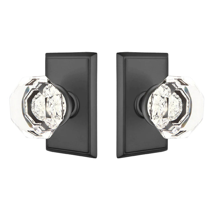 Antique Hardware Emtek Old Town Clear Knob, Rectangular Rosette Flat Black EMTEK CRYSTAL DOOR KNOB