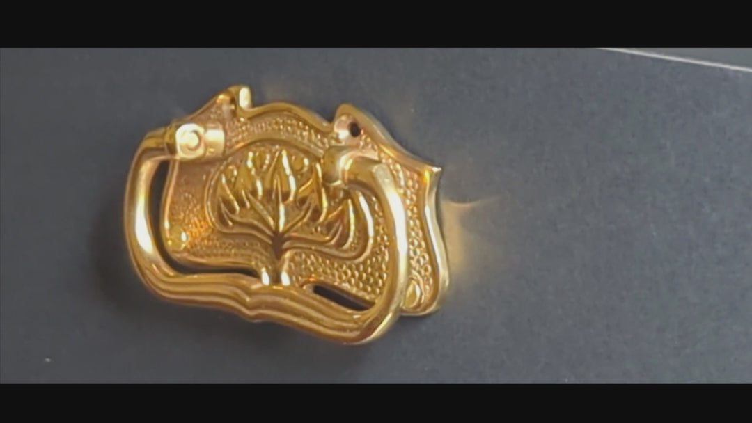 3 3/4 Inch Tree of Life Leaf Pattern Solid Brass Drawer Pull (Polished Brass Finish)