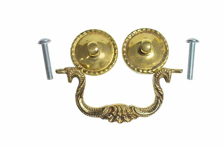 Antique Hardware 4 1/4 Inch Beaded Victorian Bail Pull with Beaded Mounts (Polished Brass Finish) Cabinet Knobs & Handles