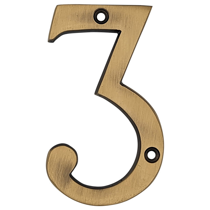##Antique Hardware## Open Box Sale Item 4 Inch Tall House Number 3 (Antique Brass Finish)