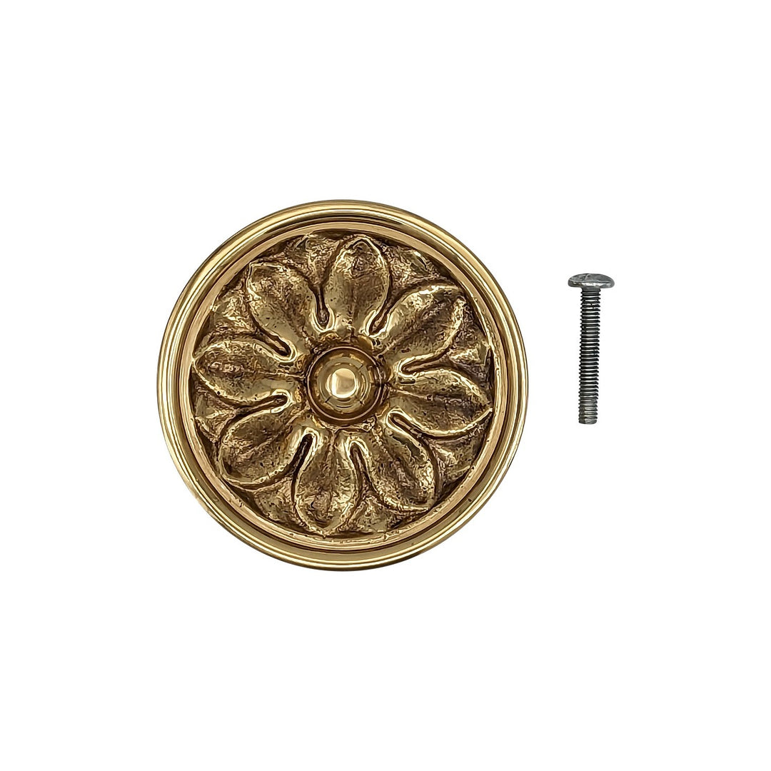 Antique Hardware 2 1/2 Inch Solid Brass Large Floral Cabinet and Furniture Knob CABINET KNOB