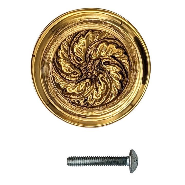 Antique Hardware 1 4/5 Inch Solid Brass Round Floral Print Leaf Cabinet & Furniture Knob CABINET KNOB