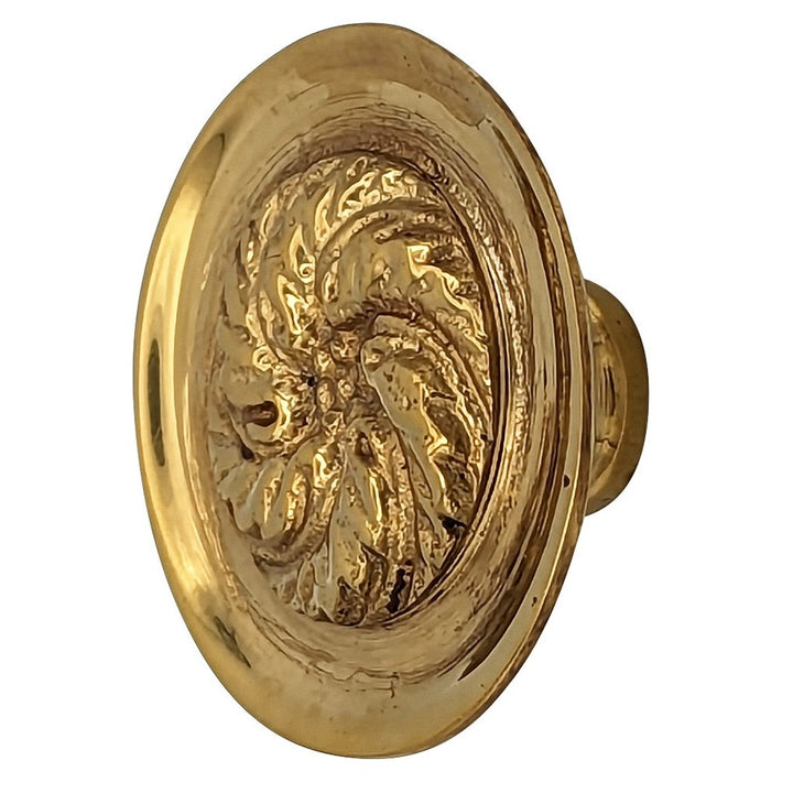 Antique Hardware 1 4/5 Inch Solid Brass Round Floral Print Leaf Cabinet & Furniture Knob CABINET KNOB