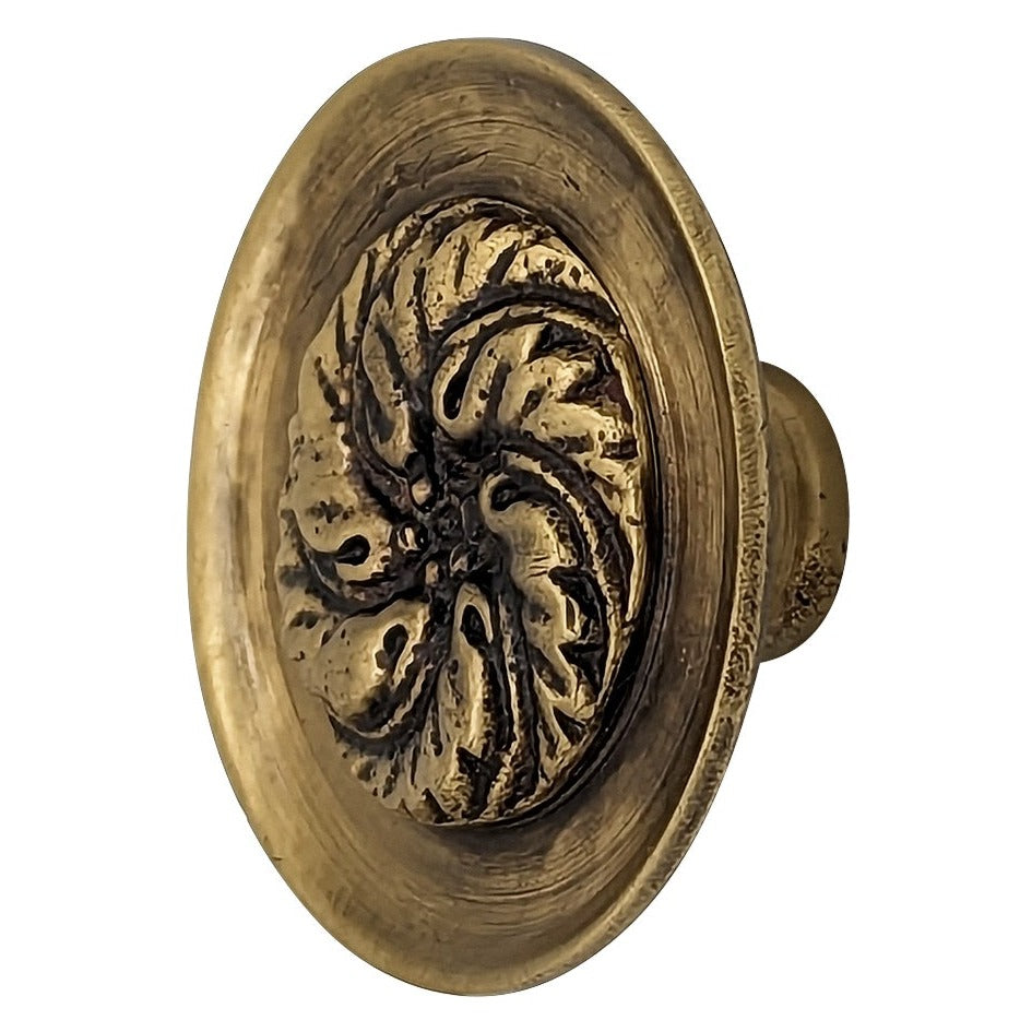Antique Hardware 1 4/5 Inch Solid Brass Round Floral Print Leaf Cabinet & Furniture Knob CABINET KNOB
