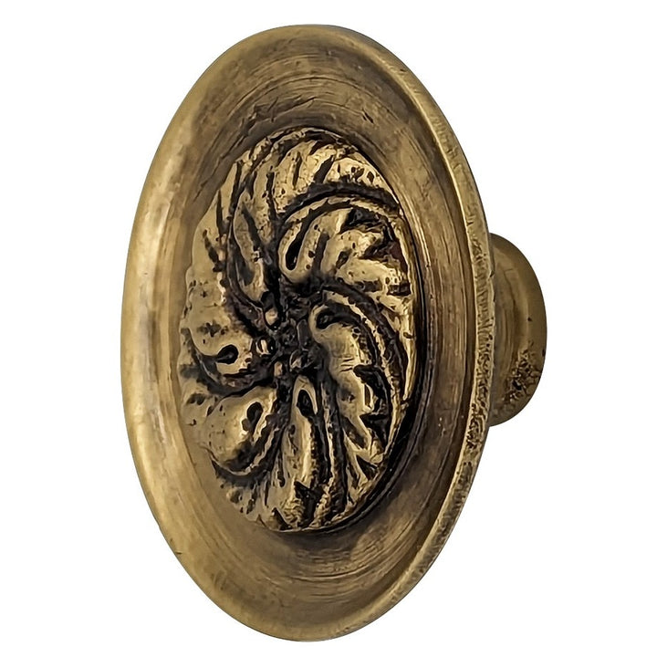 Antique Hardware 1 4/5 Inch Solid Brass Round Floral Print Leaf Cabinet & Furniture Knob CABINET KNOB