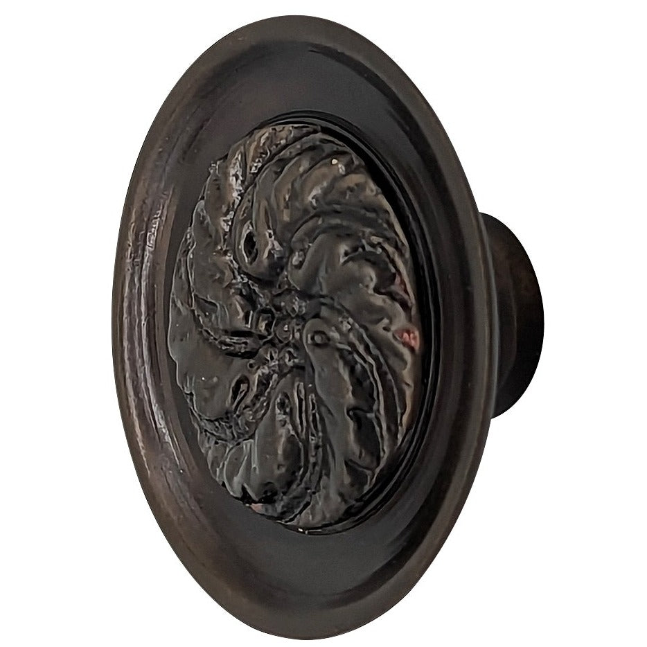 Antique Hardware 1 4/5 Inch Solid Brass Round Floral Print Leaf Cabinet & Furniture Knob CABINET KNOB