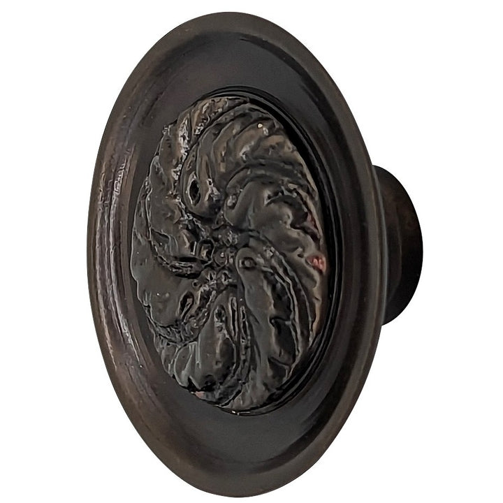 Antique Hardware 1 4/5 Inch Solid Brass Round Floral Print Leaf Cabinet & Furniture Knob CABINET KNOB