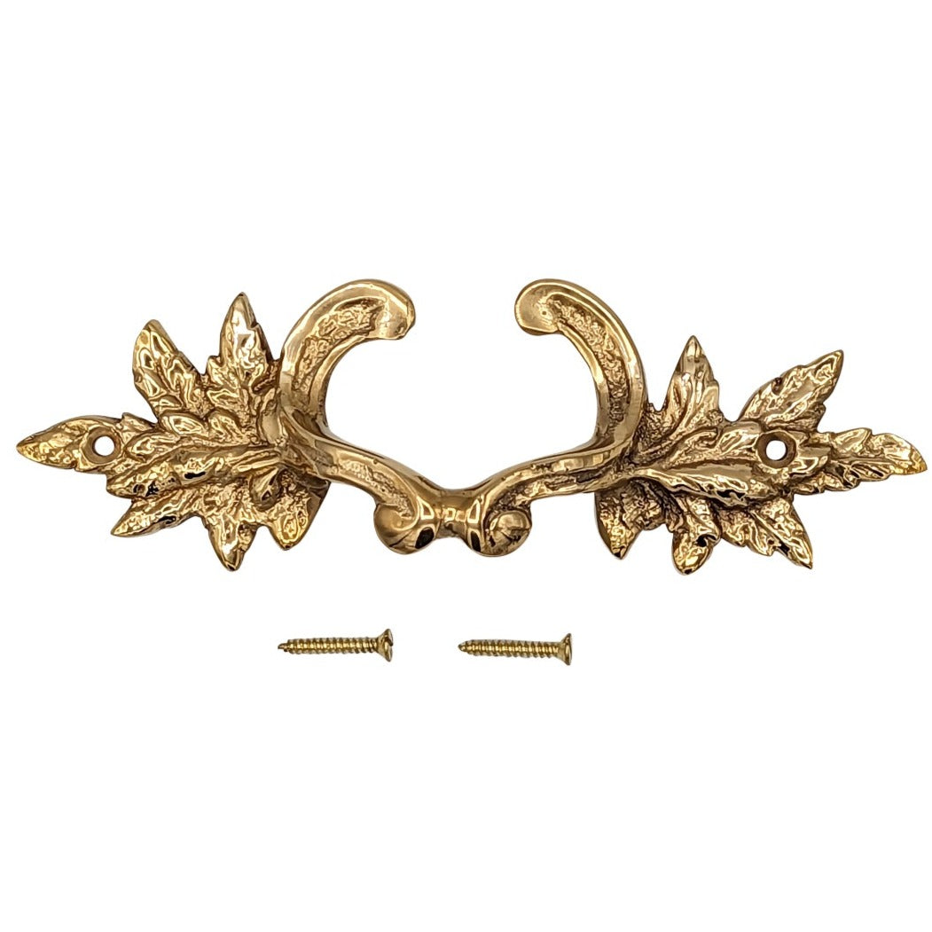 ##Antique Hardware## 6 Inch (4 3/8 Inch C-C) Solid Brass Ornate French Leaves Pull