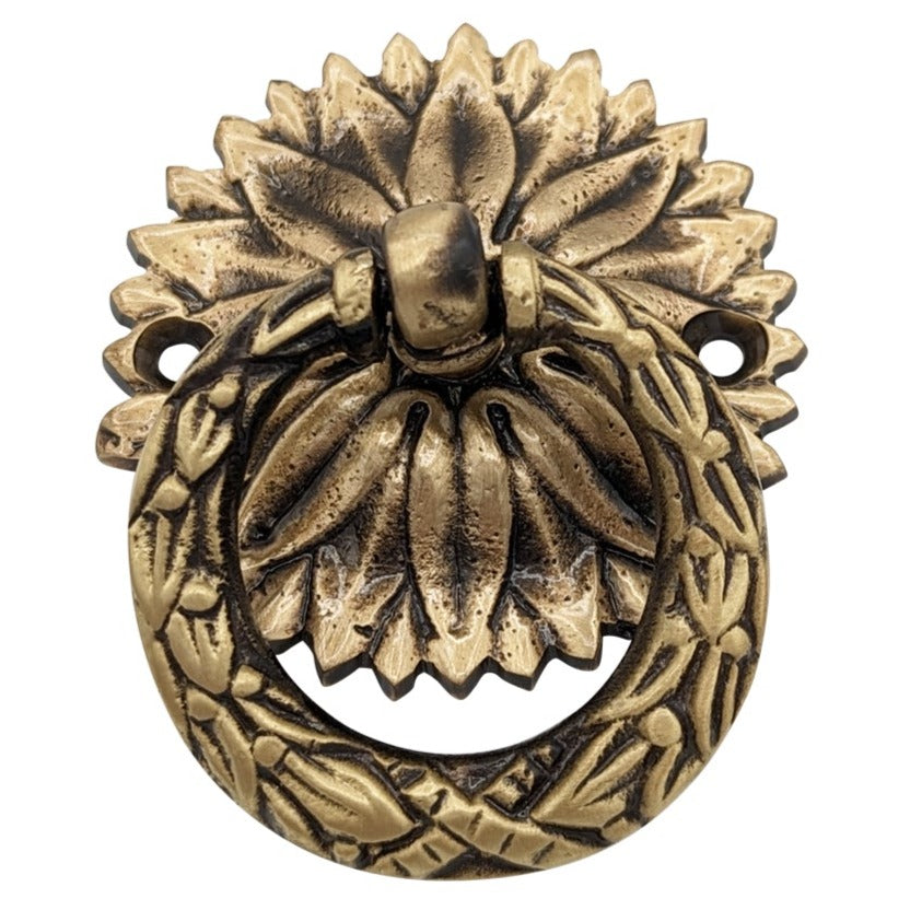 ##Antique Hardware## 2 Inch Solid Brass Radiant Leaves Ring Pull (Several Finishes Available)