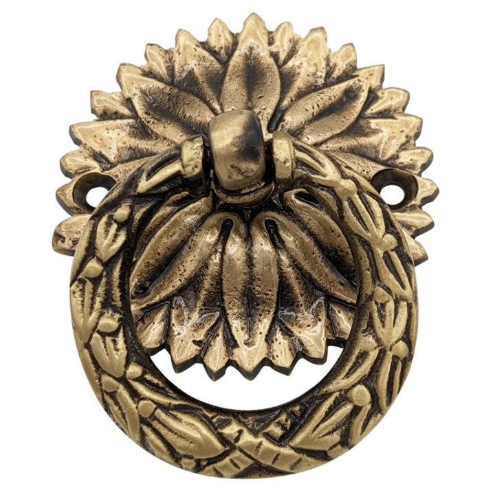 ##Antique Hardware## 2 Inch Solid Brass Radiant Leaves Ring Pull (Several Finishes Available)