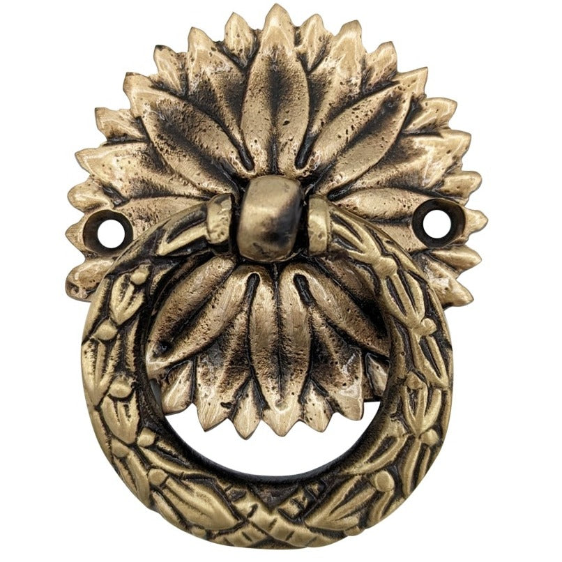 ##Antique Hardware## 2 Inch Solid Brass Radiant Leaves Ring Pull (Several Finishes Available)