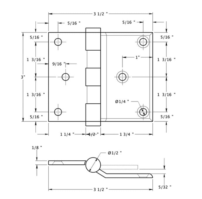 Antique Hardware 3 x 3 1/2 Inch Solid Brass Half Surface Hinge HINGE
