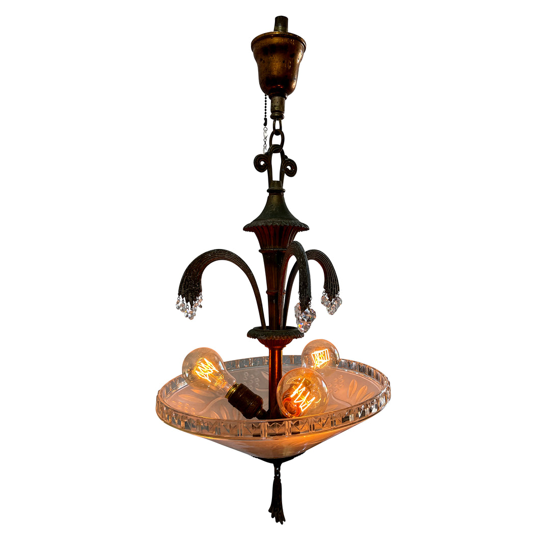 Antique Hardware 27 Inch Bronze 3-Light Chandelier with Glass Dome Chandeliers