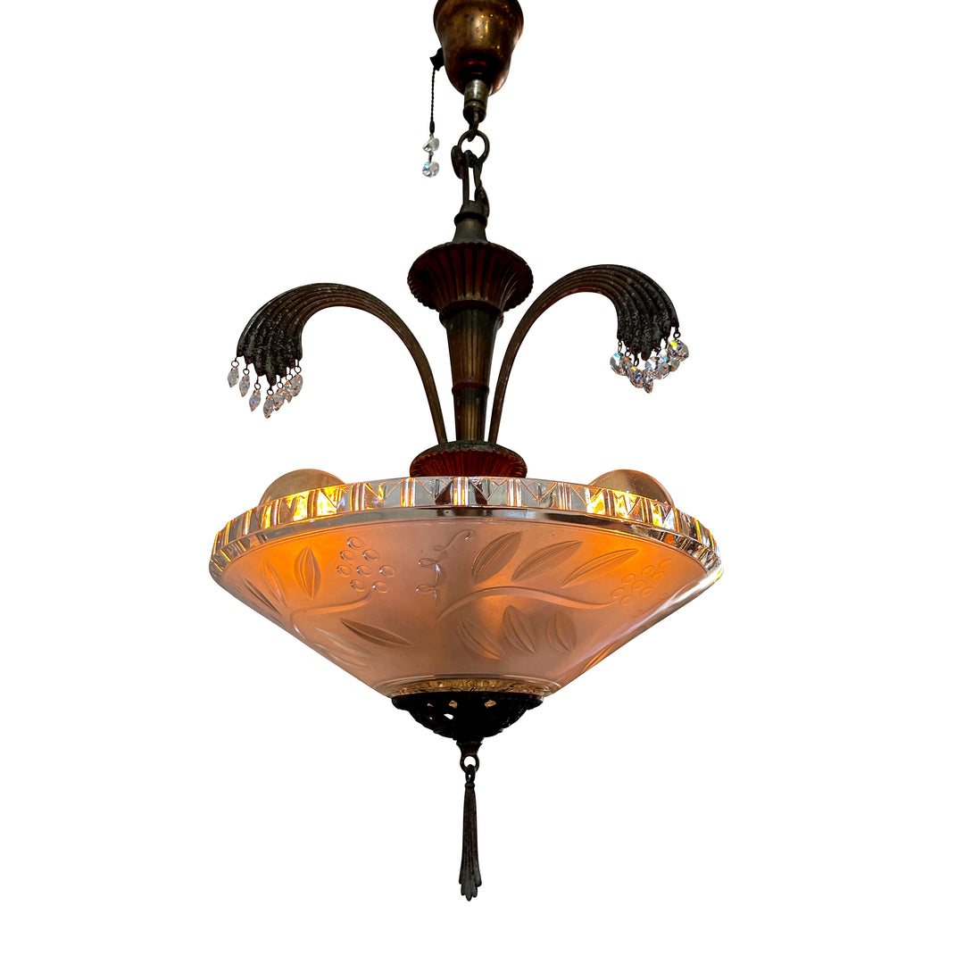 Antique Hardware 27 Inch Bronze 3-Light Chandelier with Glass Dome Chandeliers