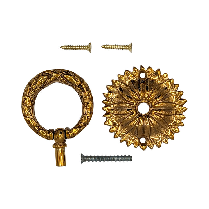 ##Antique Hardware## 2 Inch Solid Brass Radiant Leaves Ring Pull (Several Finishes Available)