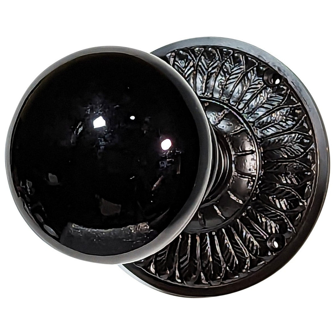 ##Antique Hardware## Feather Rosette Door Set with Black Porcelain Door Knobs (Several Finishes Available)