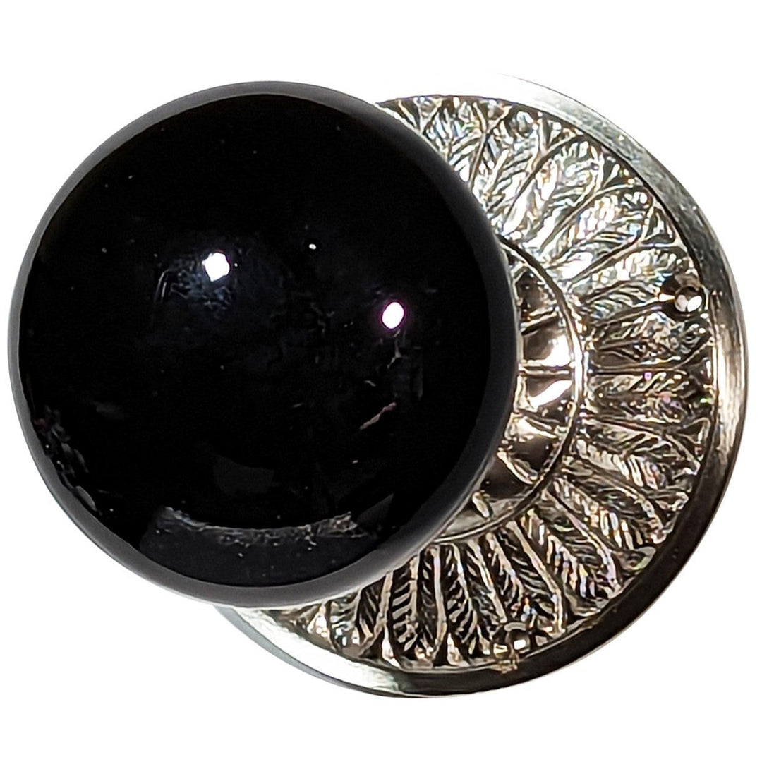 ##Antique Hardware## Feather Rosette Door Set with Black Porcelain Door Knobs (Several Finishes Available)