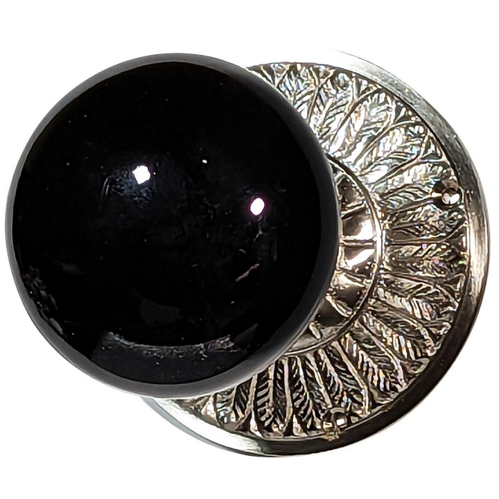 ##Antique Hardware## Feather Rosette Door Set with Black Porcelain Door Knobs (Several Finishes Available)