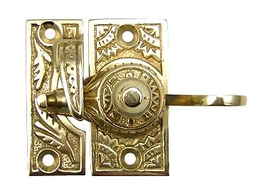 ##Antique Hardware## Oriental Pattern Solid Brass Sash Lock