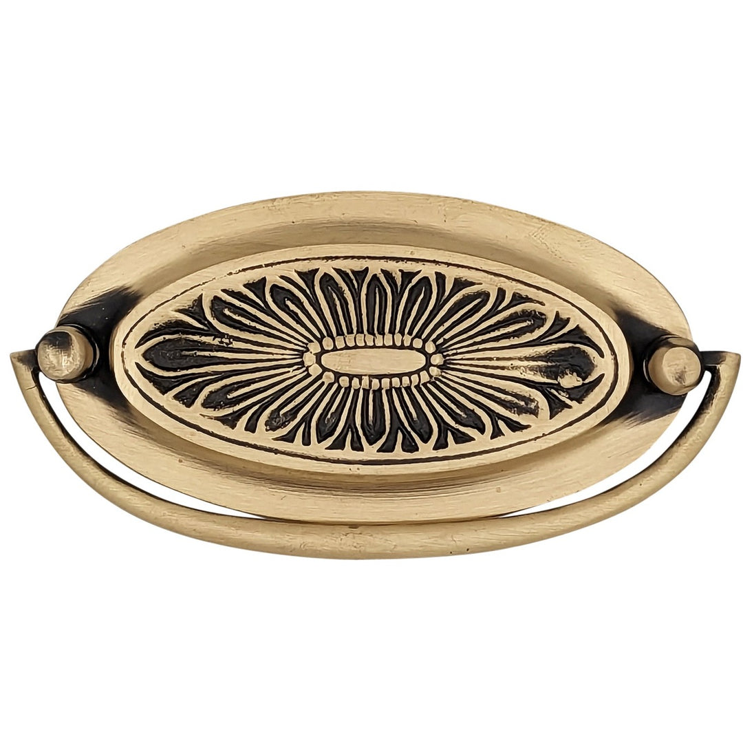 ##Antique Hardware## 4 1/2 Inch Overall (3 3/4 Inch c-c) Solid Brass Oval Bail Pull (Antique Brass Finish)