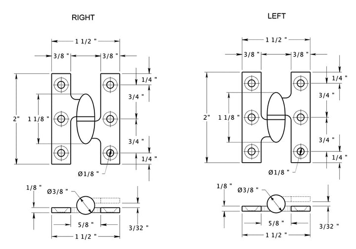 Antique Hardware 2 Inch x 1 1/2 Inch Solid Brass Olive Knuckle Hinge HINGE