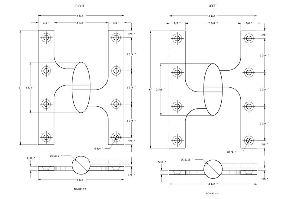 Antique Hardware 6 Inch x 4 1/2 Inch Solid Brass Olive Knuckle Hinge HINGE