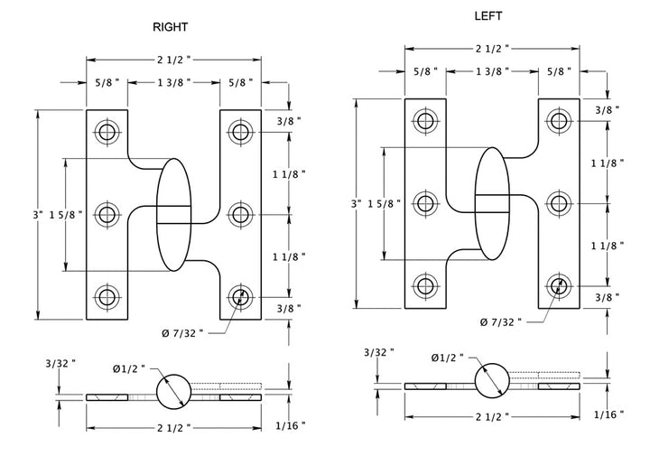 ##Antique Hardware## 3 Inch x 2 1/2 Inch Solid Brass Olive Knuckle Hinge