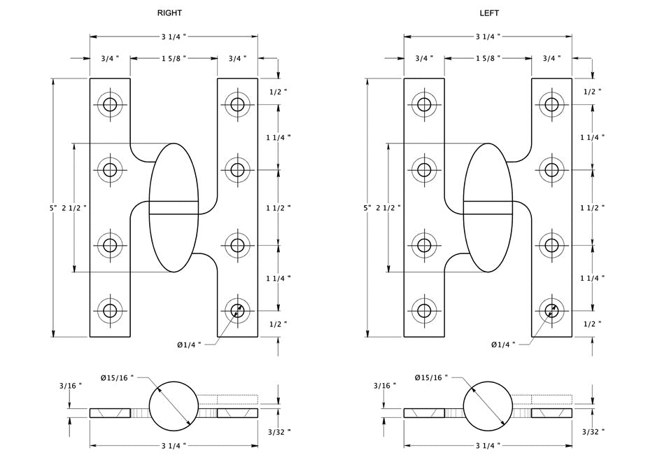 Antique Hardware 5 Inch x 3 1/4 Inch Solid Brass Olive Knuckle Hinge HINGE
