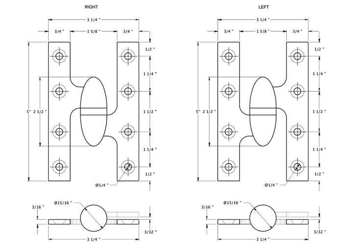 Antique Hardware 5 Inch x 3 1/4 Inch Solid Brass Olive Knuckle Hinge HINGE