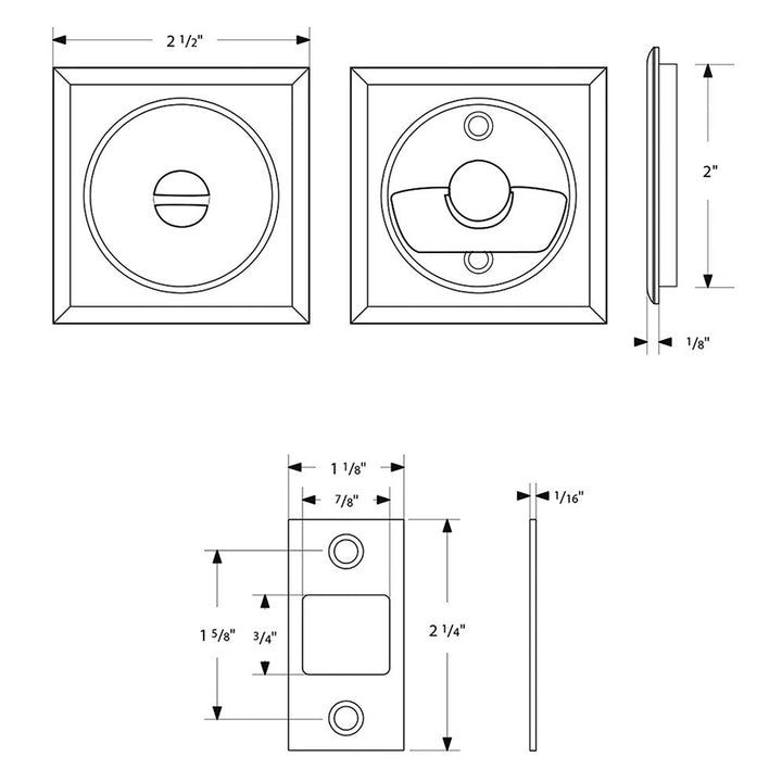 ##Antique Hardware## Square Solid Brass Pocket Door Tubular Privacy Set (Several Finish Options)