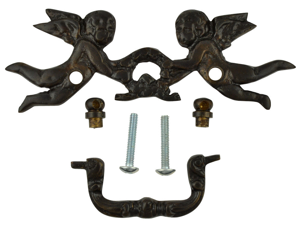 Antique Hardware 5 1/3 Inch Solid Brass Cherub Bail Pull (Black Bronze Finish) Cabinet Knobs & Handles