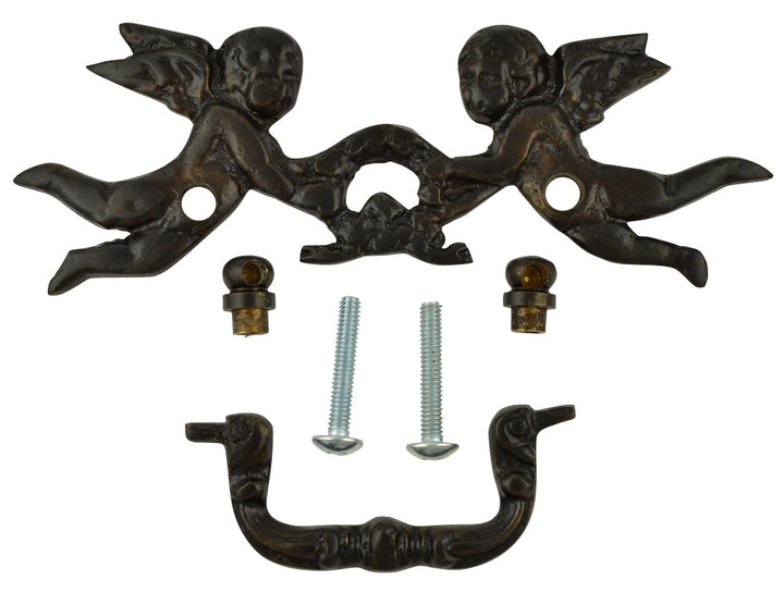 Antique Hardware 5 1/3 Inch Solid Brass Cherub Bail Pull (Black Bronze Finish) Cabinet Knobs & Handles