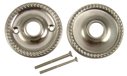 ##Antique Hardware## Solid Brass Rosette Plates - Georgian Roped (Brushed Nickel Finish)