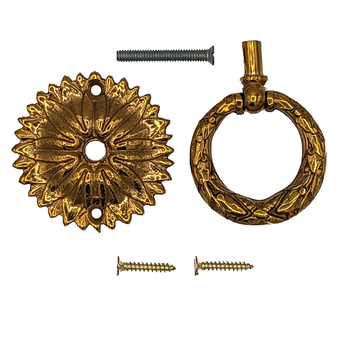 ##Antique Hardware## 2 Inch Solid Brass Radiant Leaves Ring Pull (Several Finishes Available)